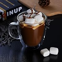 Vista 4 de CNGLASS Large Double Wall Glass Coffee Mug 17 oz,Insulated Glass Coffee Cups with Handle,Set of 2