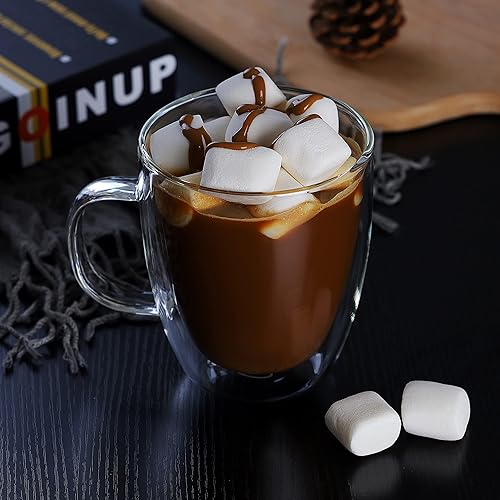 Miniatura 4 de CNGLASS Taza de café grande de vidrio de doble pared de 17 onzas, tazas de café de vidrio aisladas con asa, juego de 2