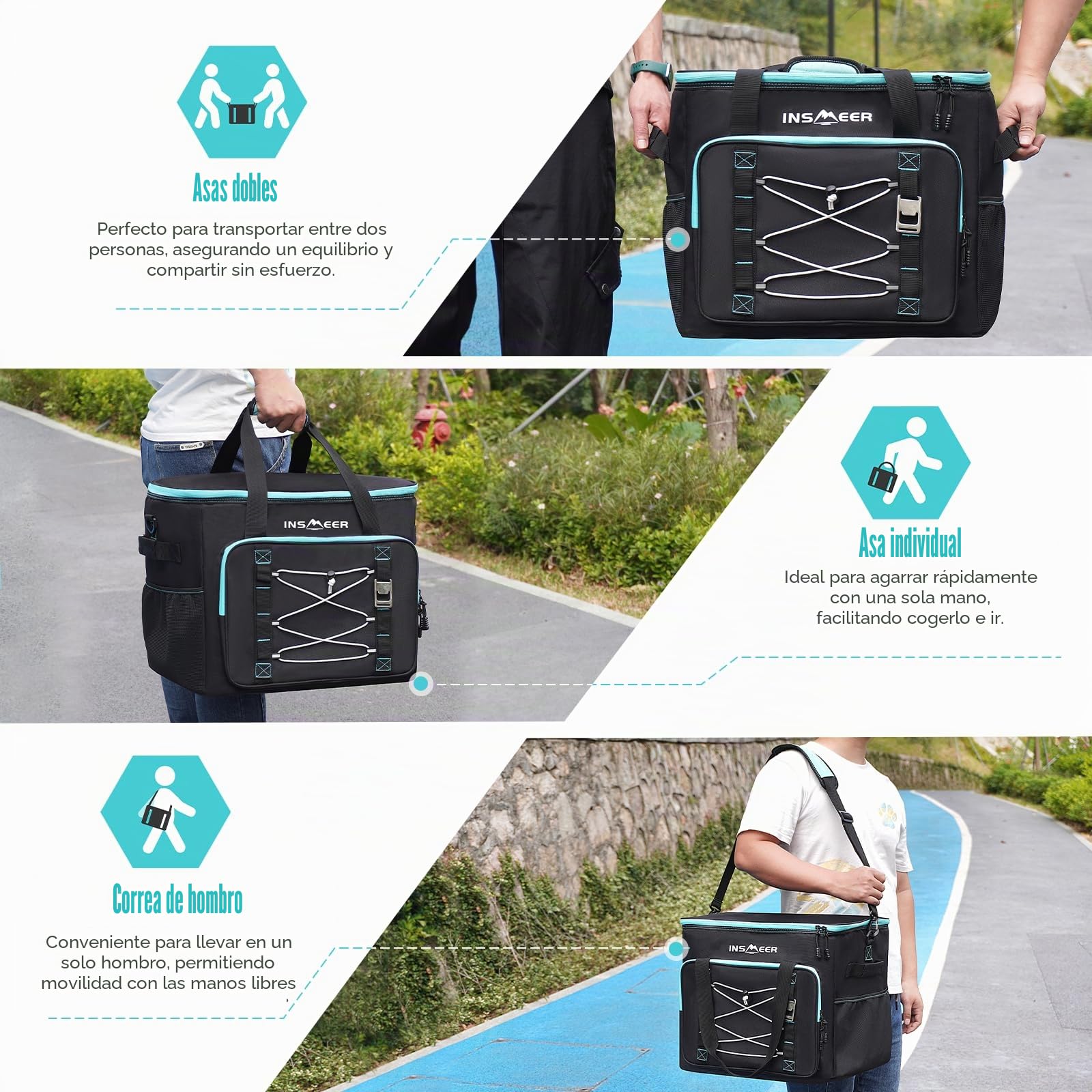 INSMEER Bolsa Térmica Grande 55L, Bolsa Isotermica Nevera Portatil Capacidad para 90 Latas, Bolsa Nevera Espesadas, Plegable, Aislada, de Fugas y con Abridor de Botellas Picnics, Camping y Playa