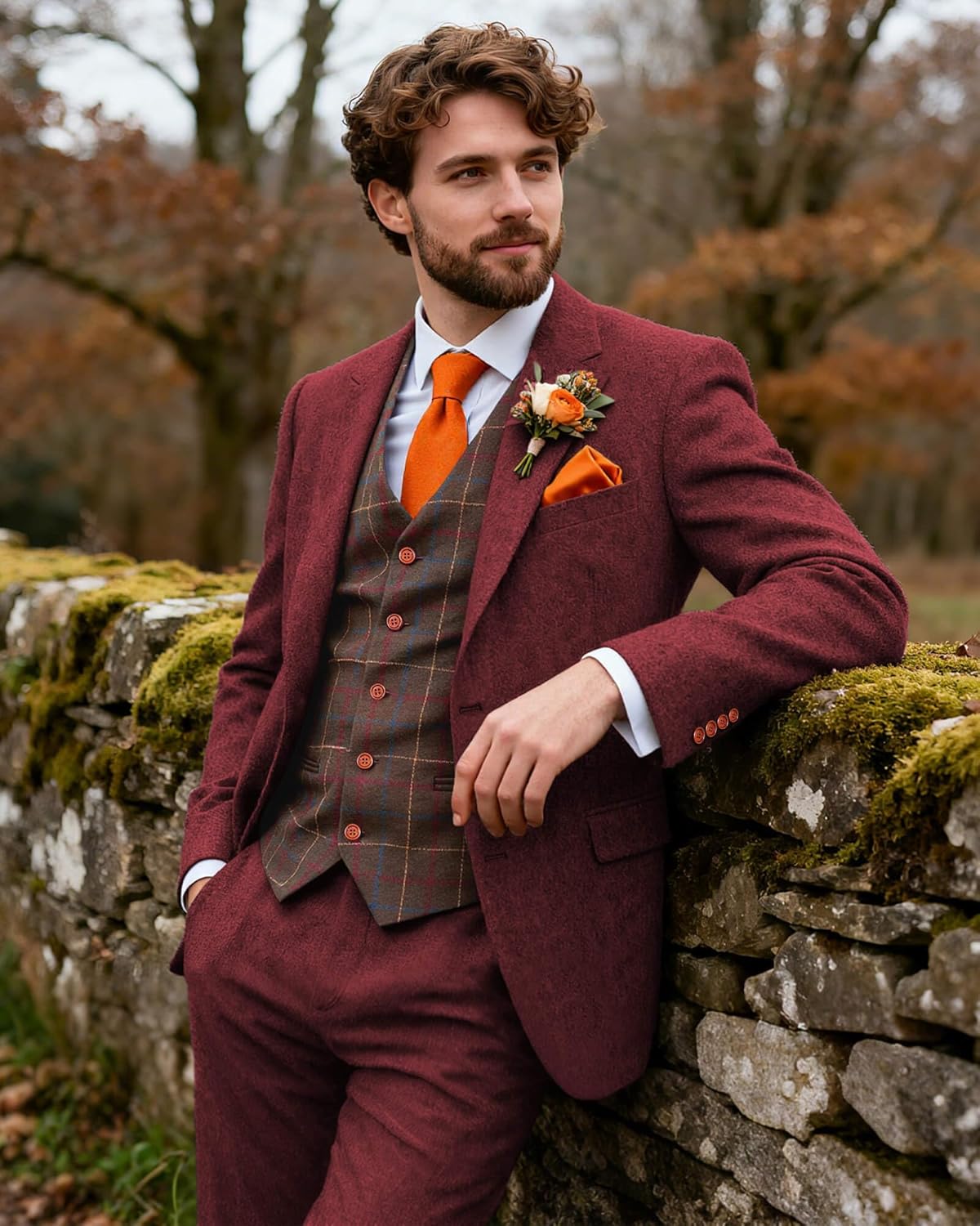 Wemaliyzd Men's 3 Piece Suits Notch Lapel Blazer Tweed Vest Pants for Business Wedding Party