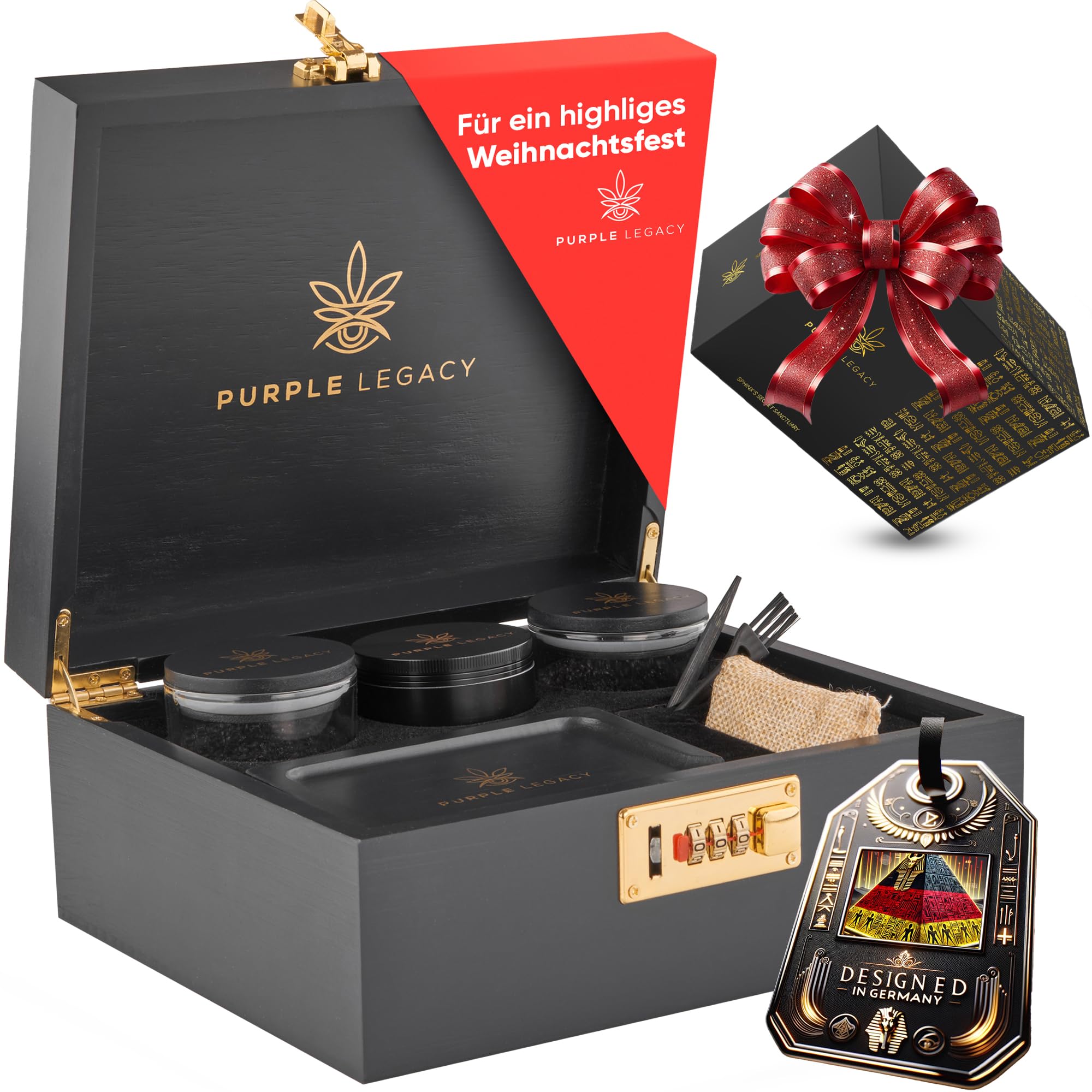 Pine Wood Box with Combination Lock | Multifunctional Storage Box with Glass Container and Accessories | Gift Set-image-43