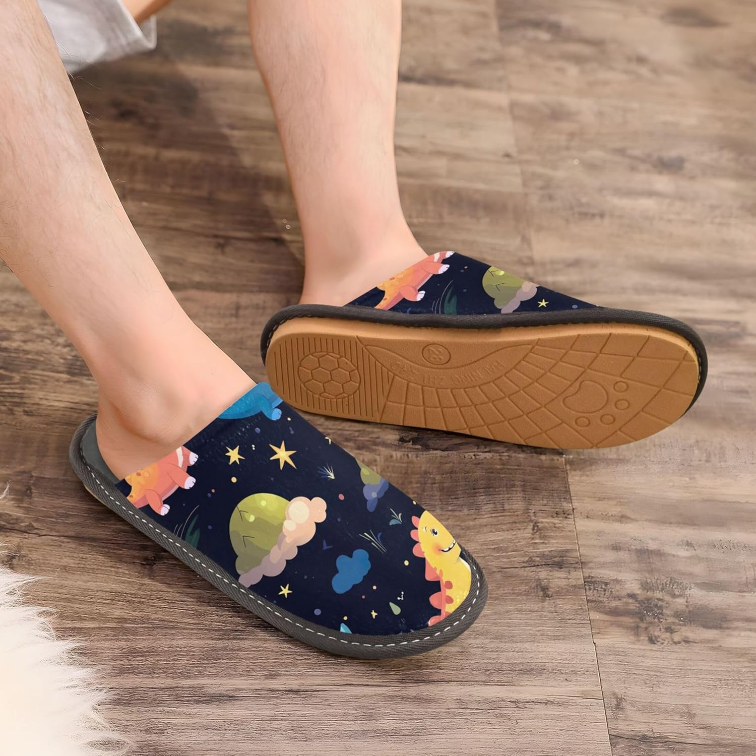 Dinosaur House Slippers – Cozy Fuzzy Slippers for Guests, Washable & Disposable, Perfect for Shoeless Home, Spa & Hotel Use A110878