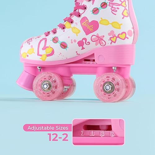 Miniatura 3 de BARBIE Patines para niñas, tamaños ajustables, ruedas con purpurina, rodamientos ABEC 5, material de PVC duradero, forro de espuma para zapatos,
