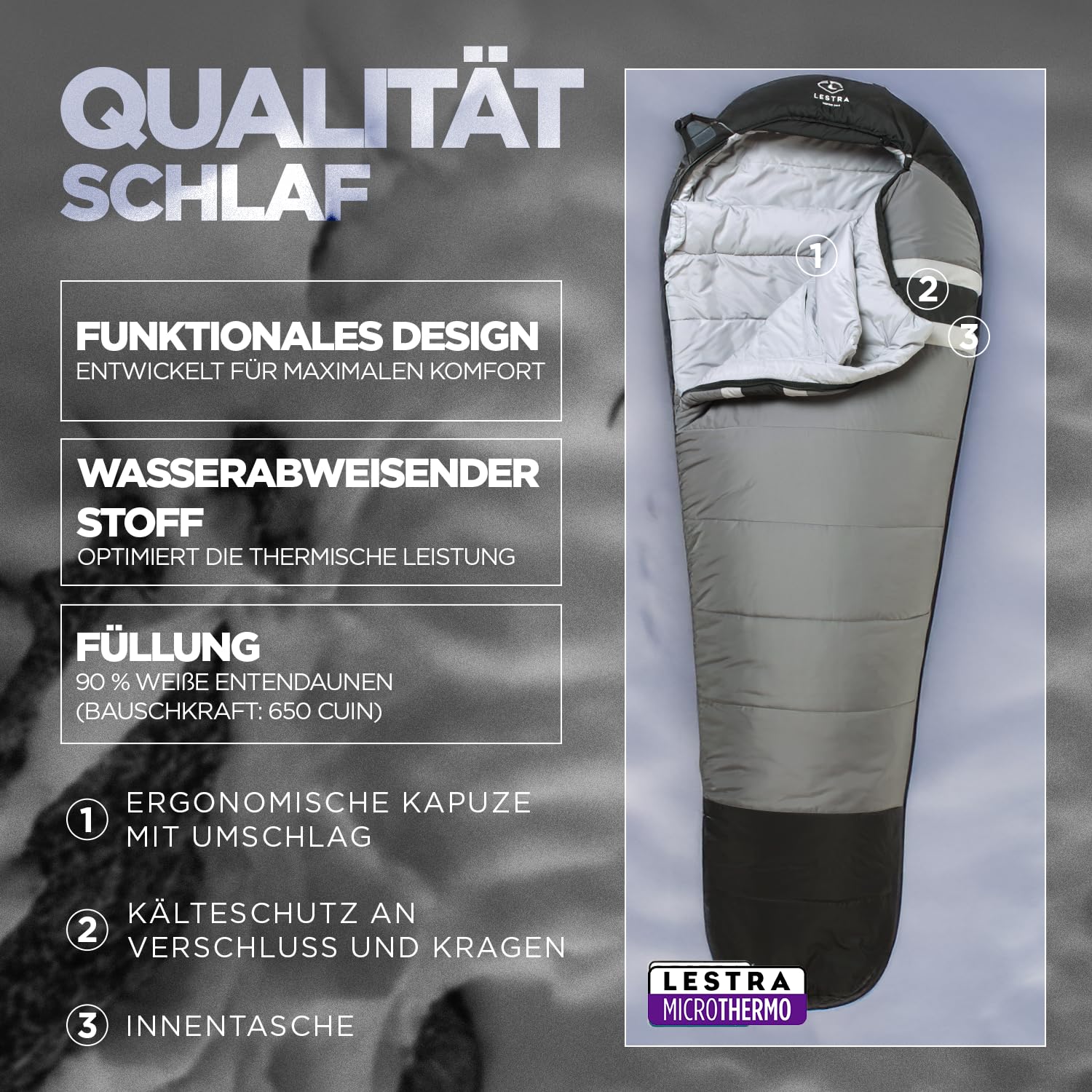 Lestra Outdoor - Greenland - Ekstremalny Zimny Śpiwór - T° Limit Komfort -11°C - Ciepło i Komfort - Dorosły - 225 x 80-1,9 kg Wielokolorowy