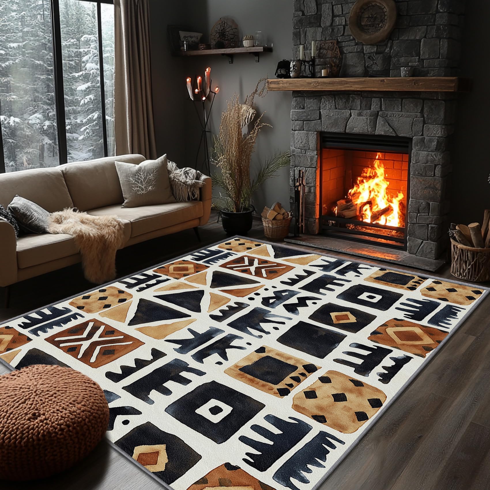 Yoozitrees Tribal Rug 6x9 - Tribal Rug, 4x6 Rug, Aztec Southwestern Geometric Area Rug, Native American Rustic Carpet, Washable & Non Slip & Soft