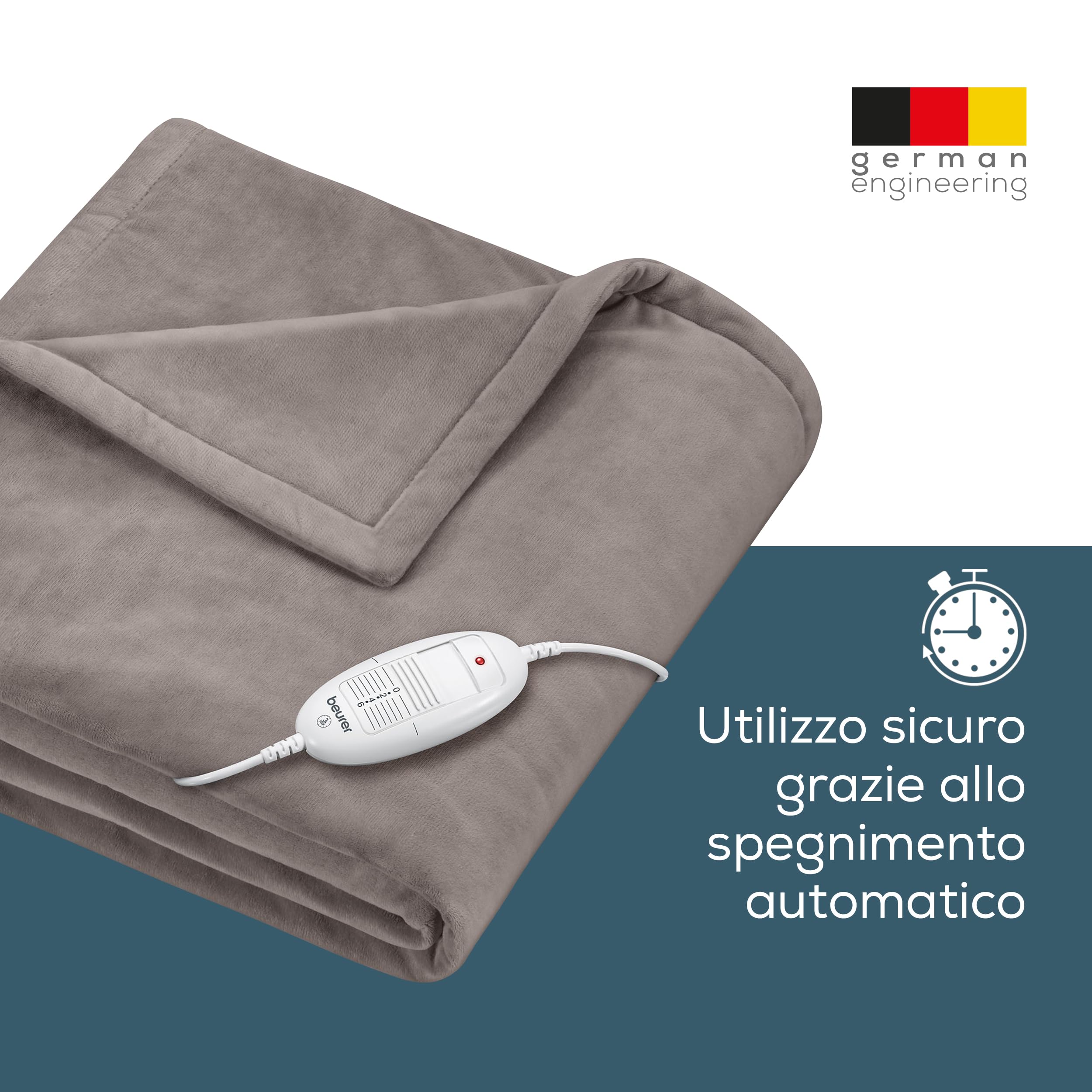 Beurer HD 75 Cosy Coperta Elettrica con Dispositivo di Termoregolazione Elettronico, 6 livelli di temperatura e spegnimento automatico dopo 3h, colore Taupe