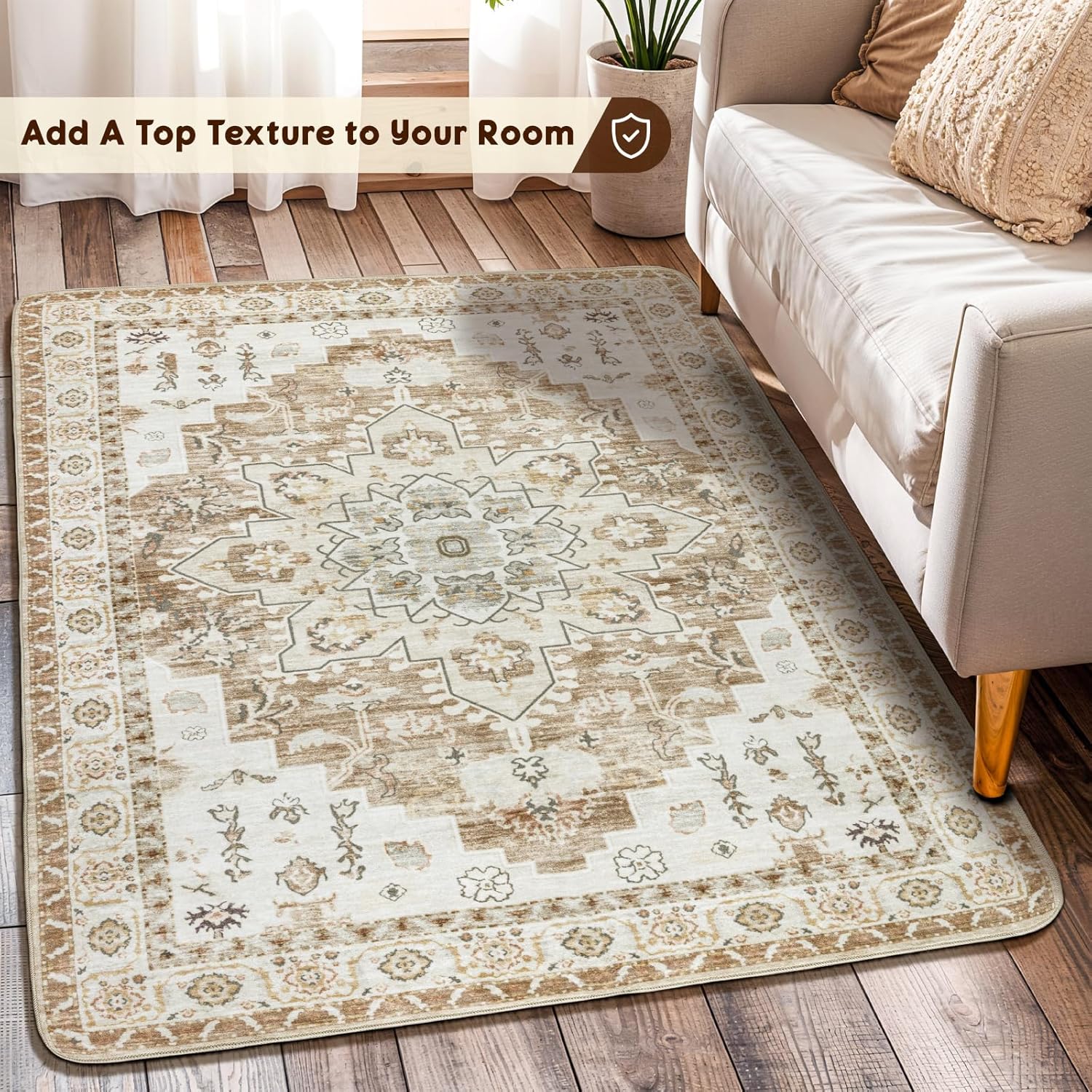 LBRO2M Rug for Entryway Indoor 2X3 Washable Rug Boho Design Door Carpet Throw Rugs for Kitchen Bathroom Non Slip Pet Friendly Area Rugs (2X3, Cream)
