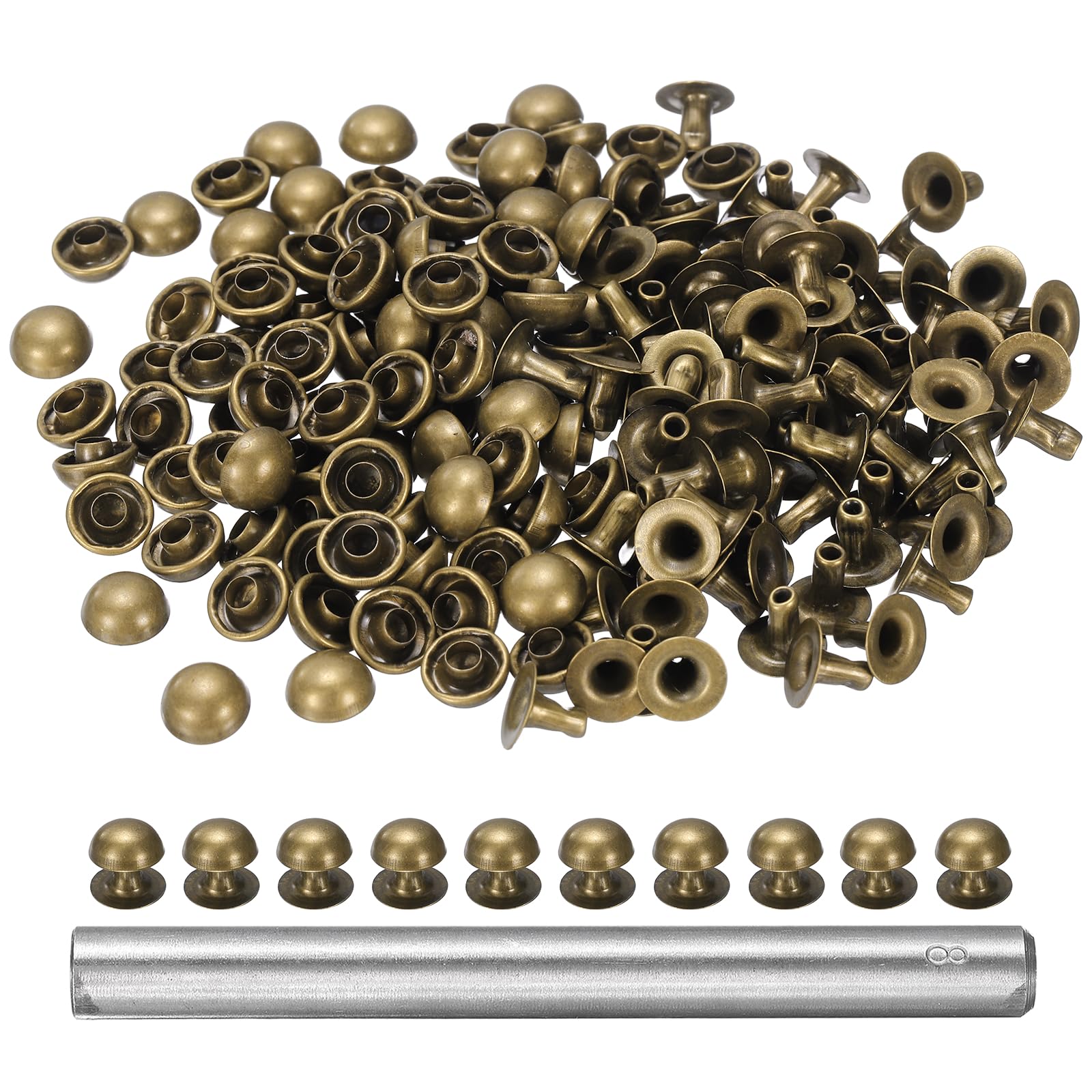 sourcing map 100pcs Round Dome Leather Rivets 8mm Leather Rivets Rapid Punk Spikes Leathercraft Decoration with Hole Punch for Rock Nailheads Clothing Belts Bags Shoes, Bronze