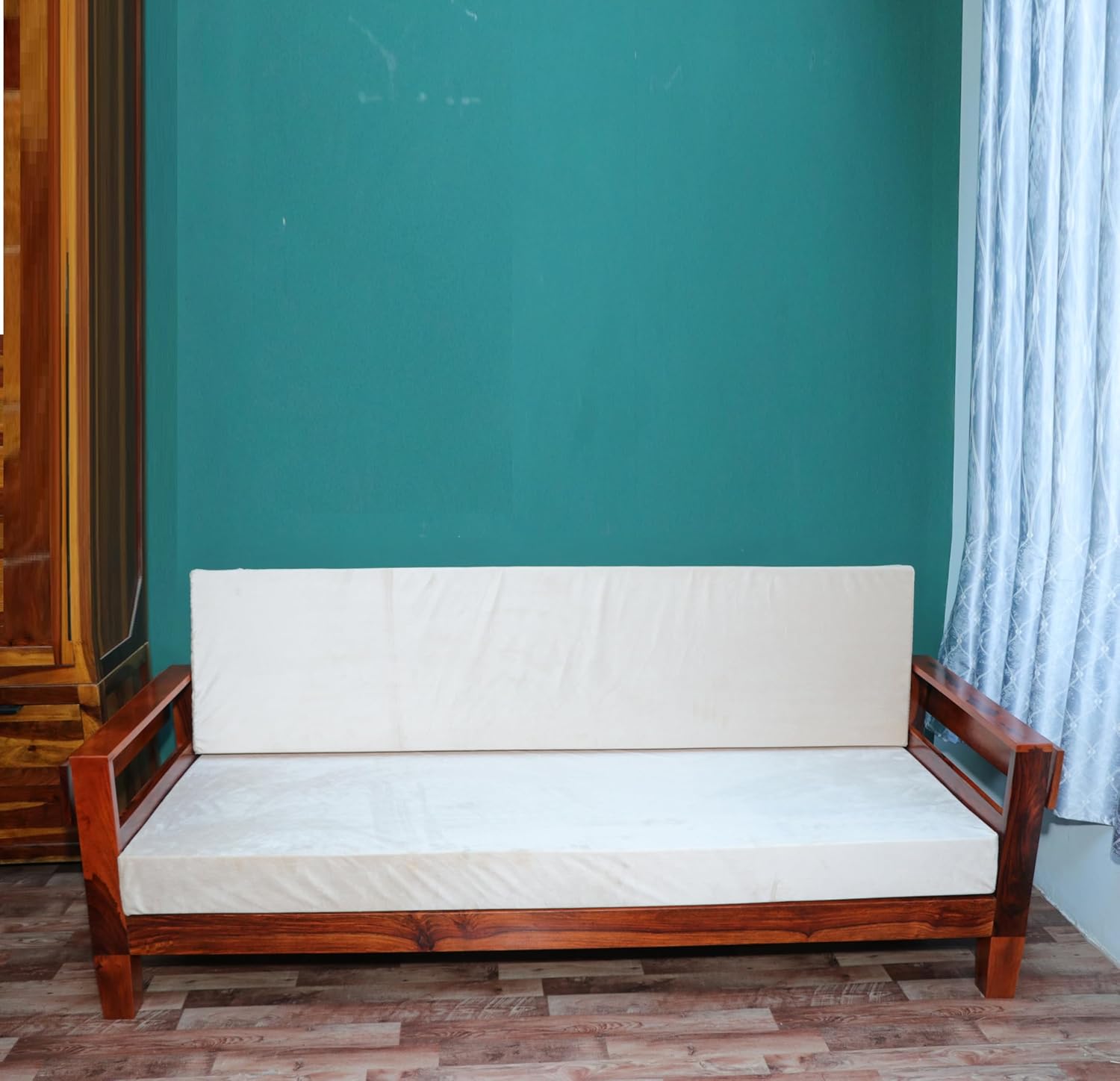 Sheesham Wood 3 Seater Sofa Set for Living Room Office Home Wooden Sofa Cum Bed with Side Newspaper Holder (Teak Finish) Sheesham Wood 3 Seater Sofa Set for Living Room Office Home Wooden Sofa Cum Bed with Side Newspaper Holder (Teak Finish)