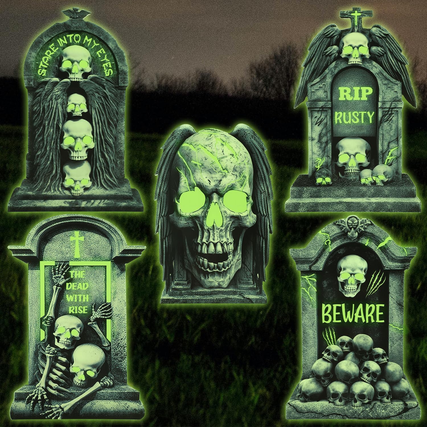 5pcs Halloween Tombstones Graveyard Decor, Fluorescent