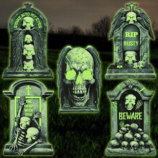 5pcs Halloween Tombstones Graveyard Decor, Fluorescent Headstone Outdoor Yard Decorations Scare Halloween Yard Decorations for Outdoor Yard Garden Lawn Decoration