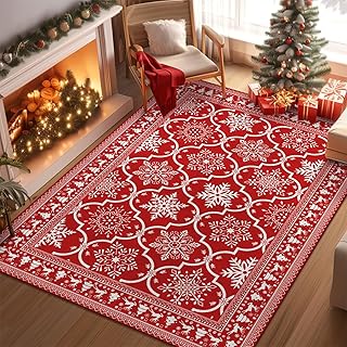 Transform Your Living Room: 15 Magical Christmas Decor Ideas You Can't Miss! 56 Yamaziot Washable Christmas Area Rug 5x7 – Red Snowflake Indoor Christma...