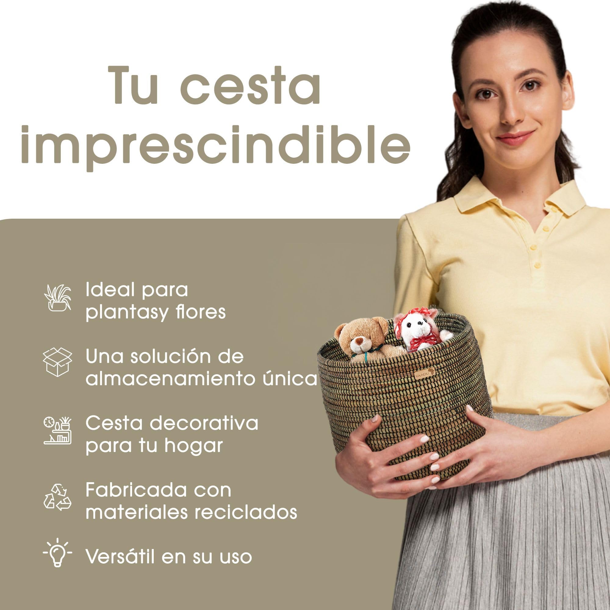 YAADU Cesta de almacenamiento trenzada – Para plantas, estantes, africano, decorativo, juguetes y objetos diferentes – Modelo Kikongo (negro)