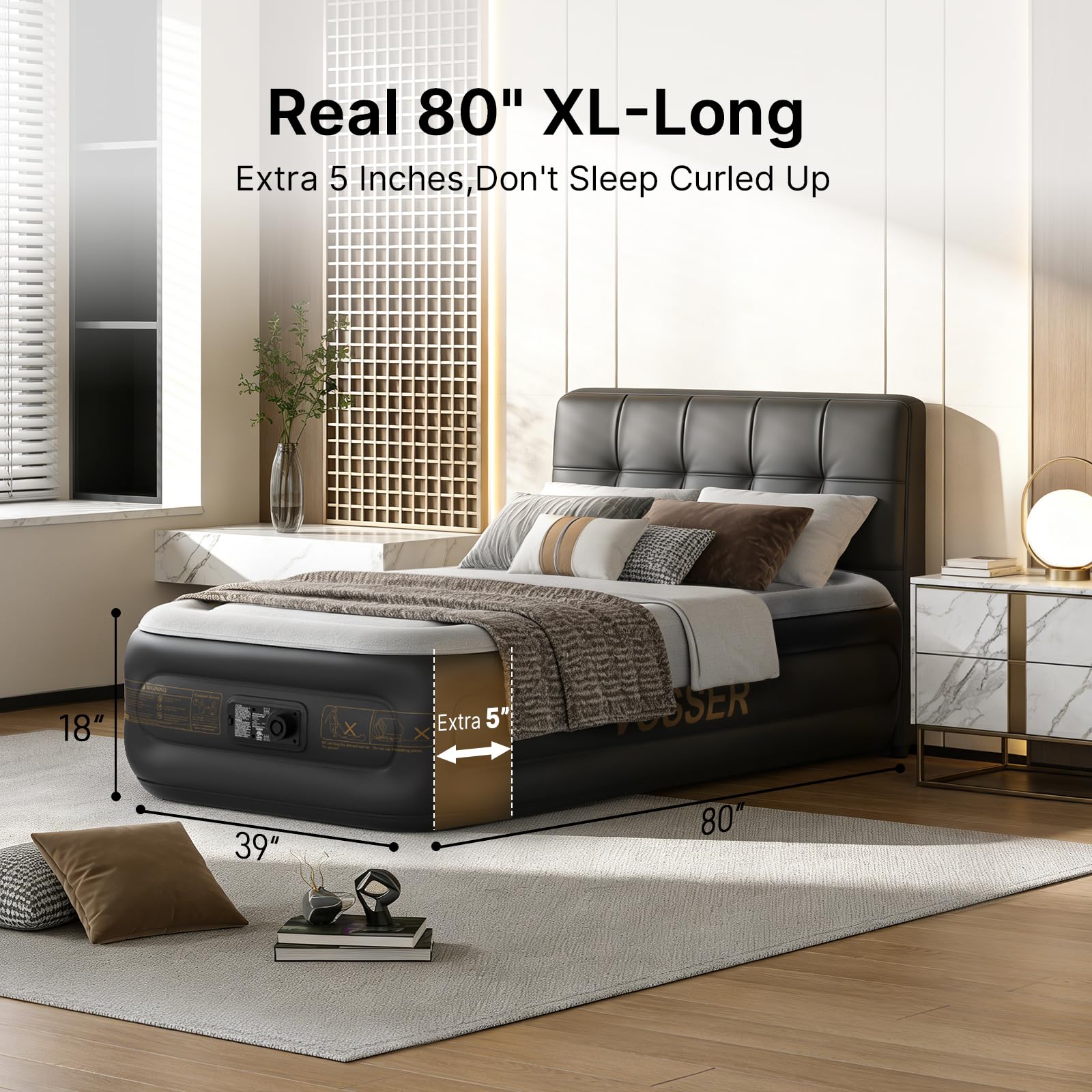Condition photo showing New/Like New for vosser twin air mattress with built in pump,18''inflatable mattress 2 mins self-inflation/deflation,xl-long blow up mattress thicker,flocked top air bed with storage bag for home, camping & guests