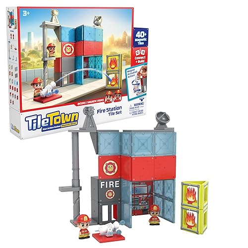Tile Town Fire House Magnetic Tiles Construction Building Playset +