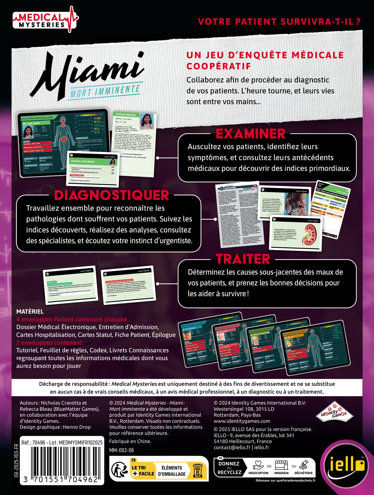 IELLO Medical Mysteries Miami – Version Française – Jeu de Société Coopératif d’Enquête Médicale et de Diagnostic | 1 à 4 Joueurs | 60 Min | Dès 14 Ans