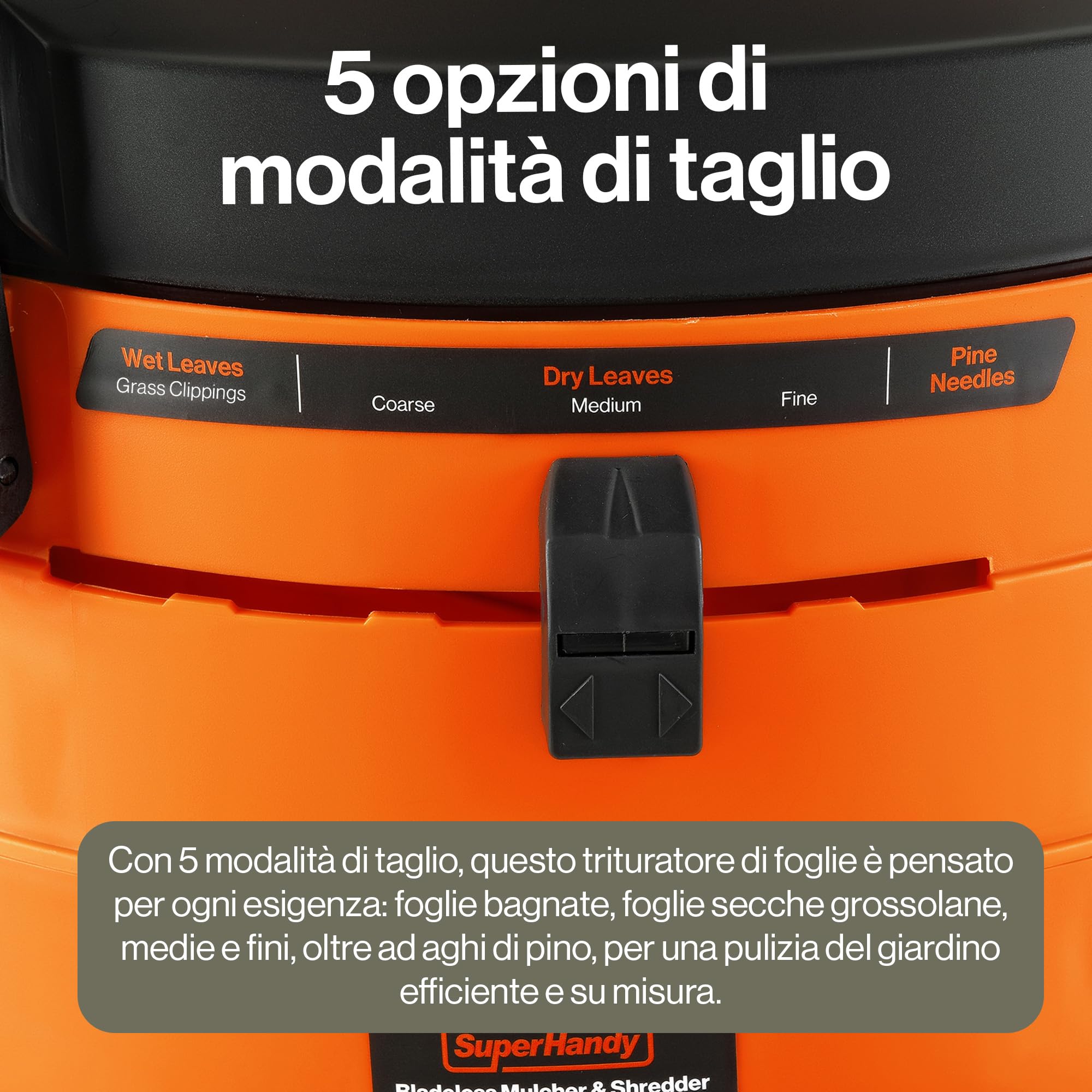 SuperHandy Mulcher & Broyeur sans lame per foglie da giardino – Motore da 1800W, Imbuto da 50 cm, Rapporto di triturazione 16:1, Sacco di raccolta da 80 L, Design leggero da 8,5 kg