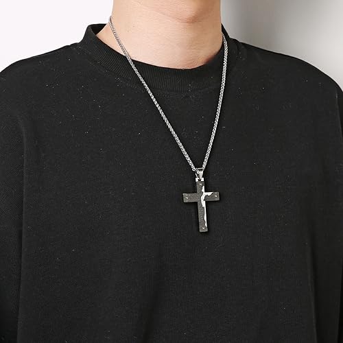Miniatura 9 de Hzman -Collar con pendiente para rezo de crucifijo de Jesucristo de acero inoxidable para hombres