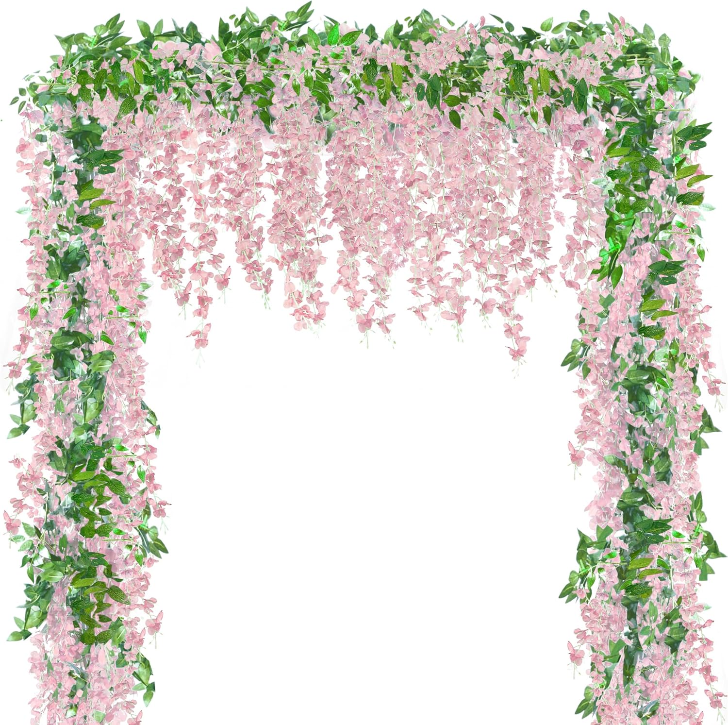 Sggvecsy 6Pcs Wisteria Garland Artificial Flowers Garland Fake Hanging Wisteria Vines Rattan Silk Hanging Flower Vines for Home Garden Outdoor Wedding Arch Party Ceremony Total 35.4Ft (Pink)