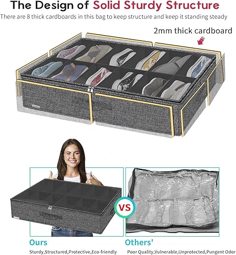 Miniatura 6 de ZMGCUBSB2P - Organizador grande de zapatos debajo de la cama (apto para 12 + 12 pares), resistente caja de almacenamiento de zapatos debajo de la