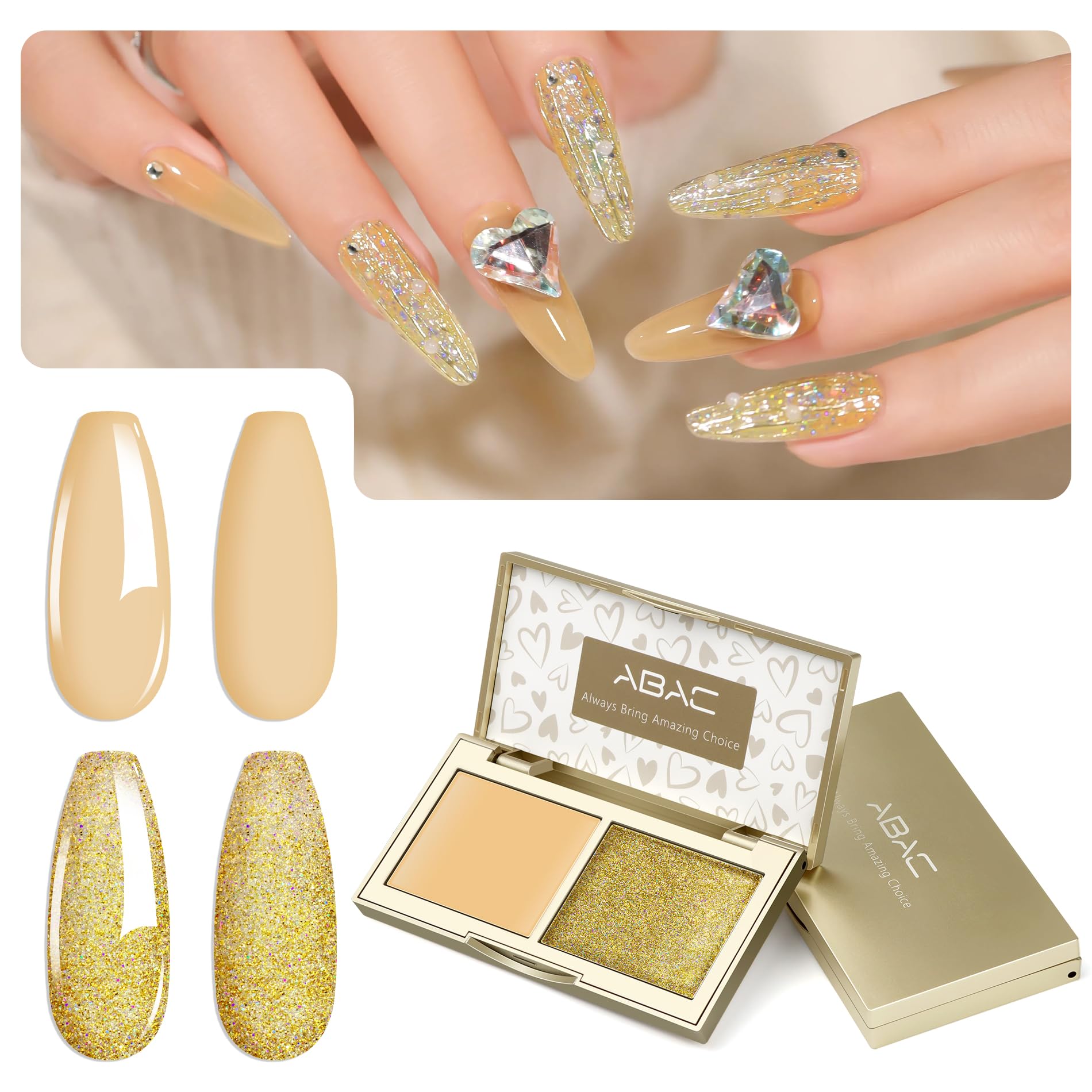 Solid Gel Nail Polish Set,Ombre Pat Painting Gel & Nail Art,6G Full-size 2 Colors Glitter Gold & Golden Almond Soak Off UV Gel Polish kit,Manicure