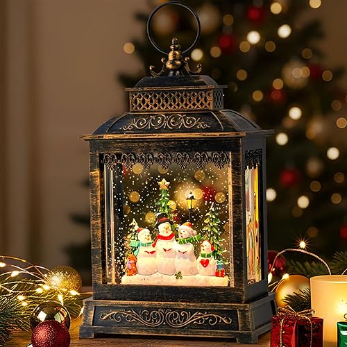 Miniatura 7 de Globos de nieve de Navidad, farol de nieve de Navidad con música de muñeco de nieve, temporizador de 6 horas, linterna iluminada con pilas para