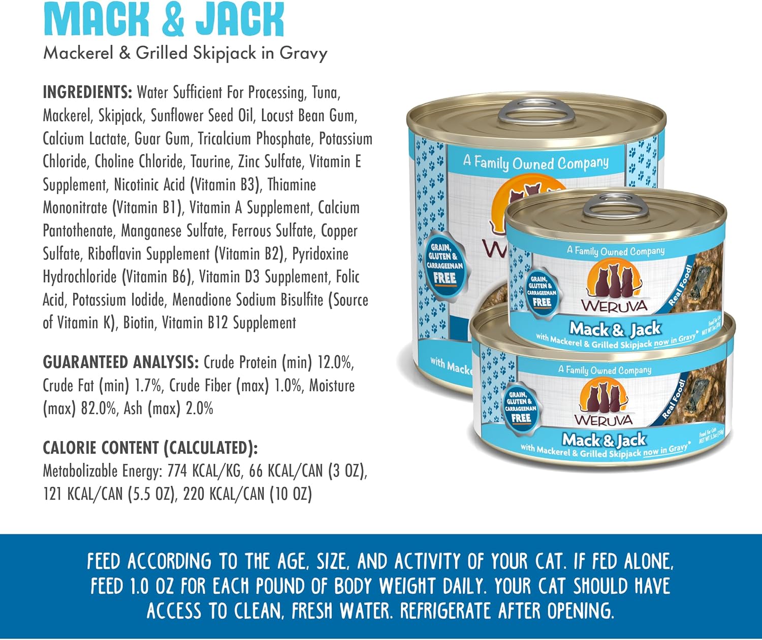 Weruva Classic Cat Food, Mack & Jack with Mackerel & Grilled Skipjack in Gravy, 10oz Can (Pack of 12)