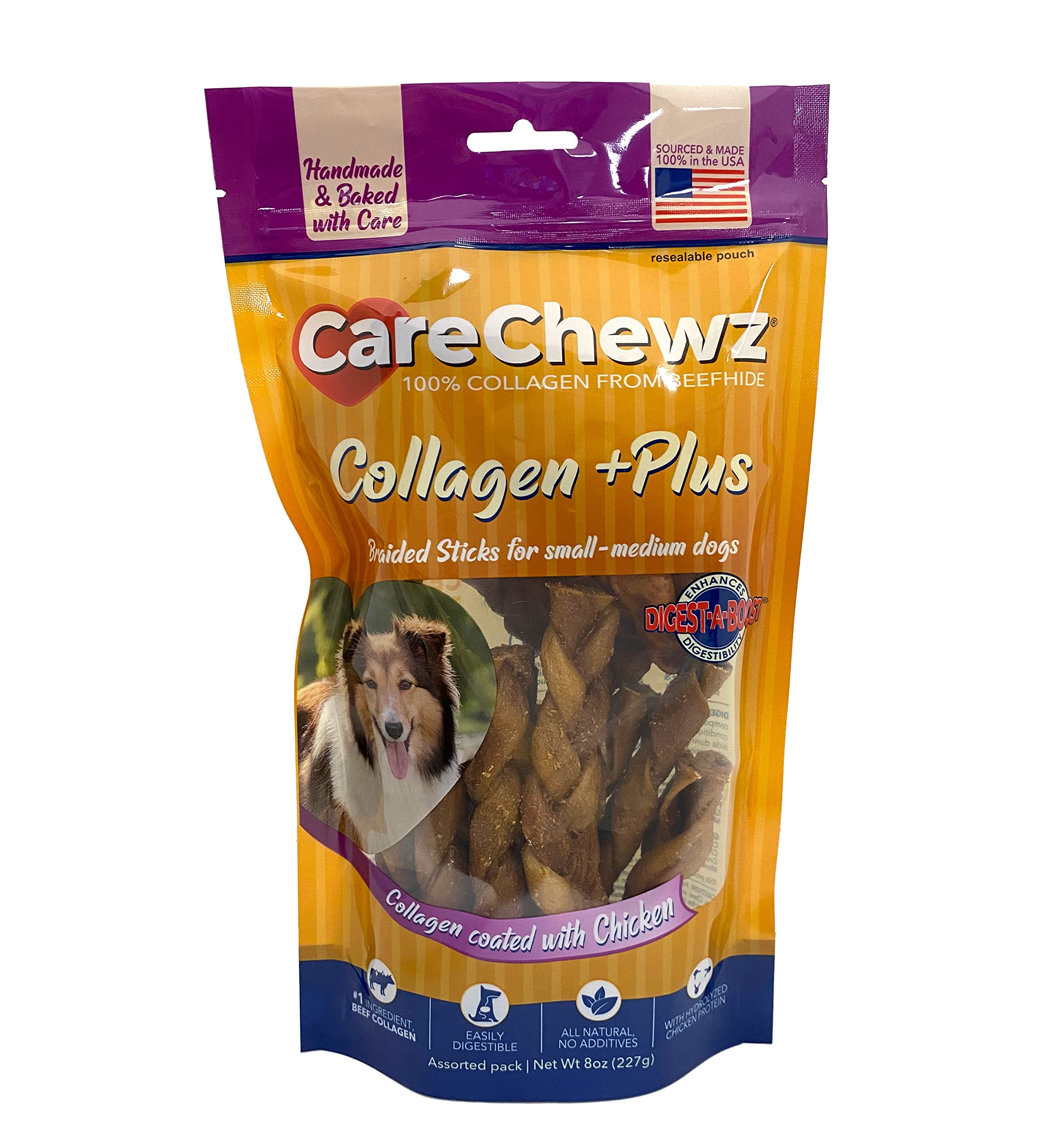 Pet Factory CareChewz Collagen +PLUS Braided Sticks Dog Chew Treats - Chicken Flavor, 8 oz