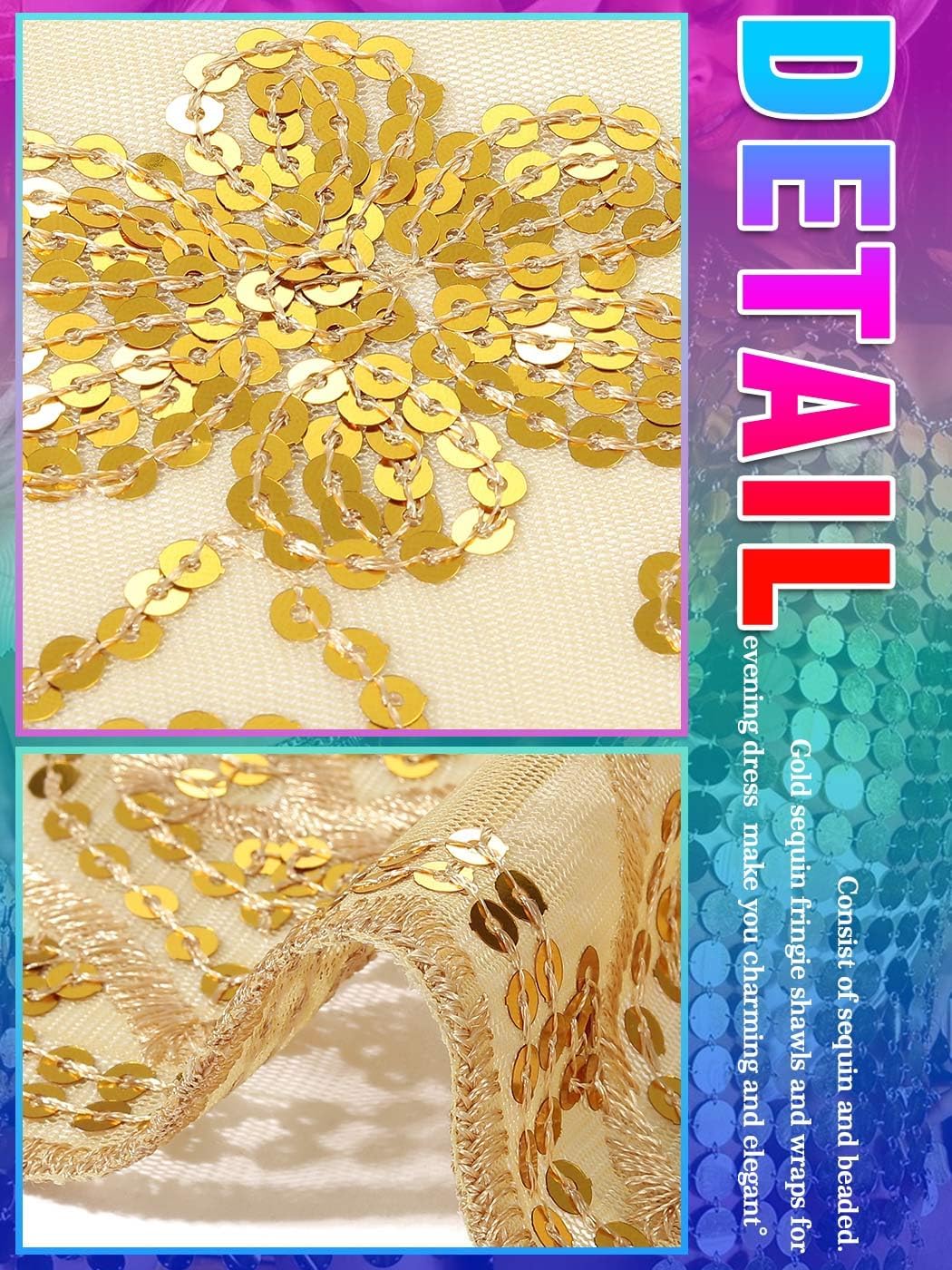 Aukmla Sequin Shawls and Wraps for Evening Dresses 1920s Lace Scarf Wedding Spakle Cape Cover Up Wedding Accessories - Image 6