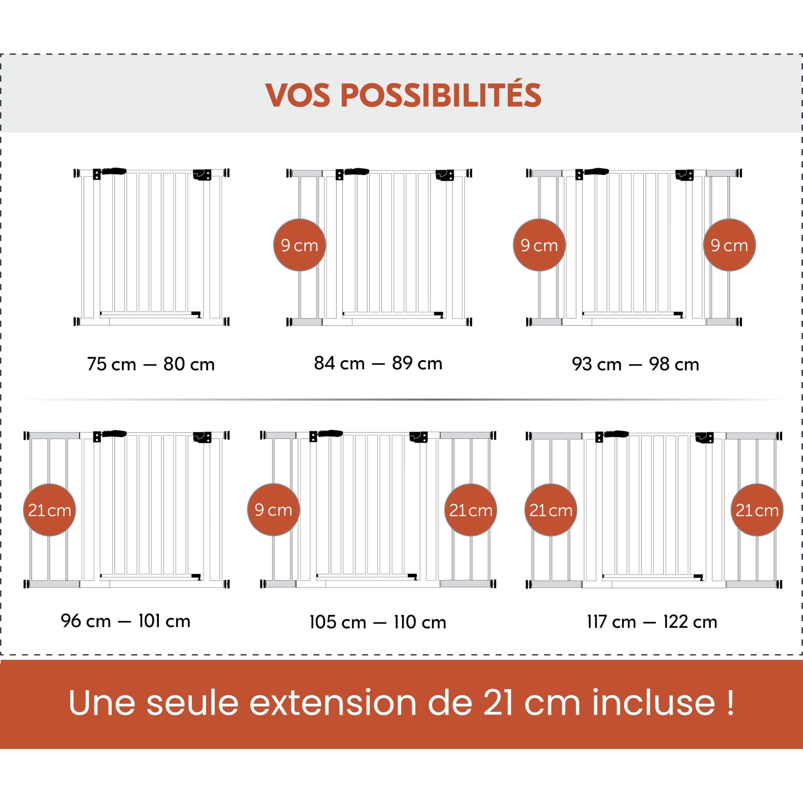 hauck Barriere de Securite Enfant et Chien Open N Stop 2 avec Extension 21 cm – Largeur 96–101 cm, Hauteur 77 cm, Ouverture une Main des deux Côtés, Installation sans Perçage, pour la Maison - Blanc