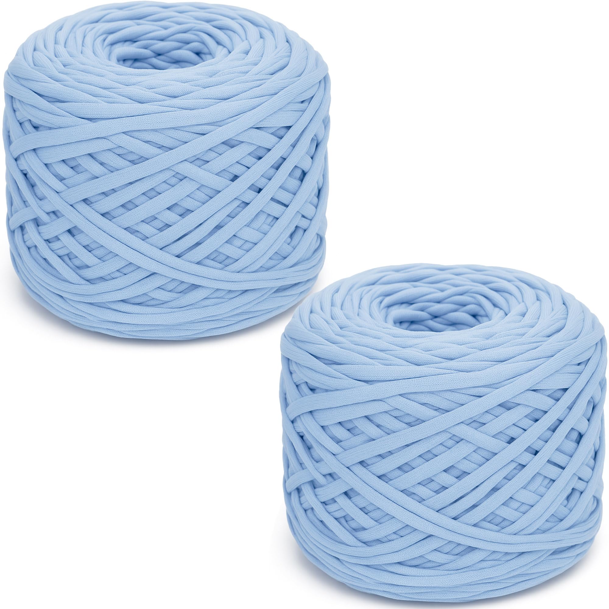 285gx2 Chunky Tshirt Yarn for Crocheting,2 CM Wide Thick Crochet Elastic Fabric,Hand Knitting T-Shirt Yarn for Crochet Cushion,Doll,Basket,Bag and Blanket(Sky Blue) — image 1