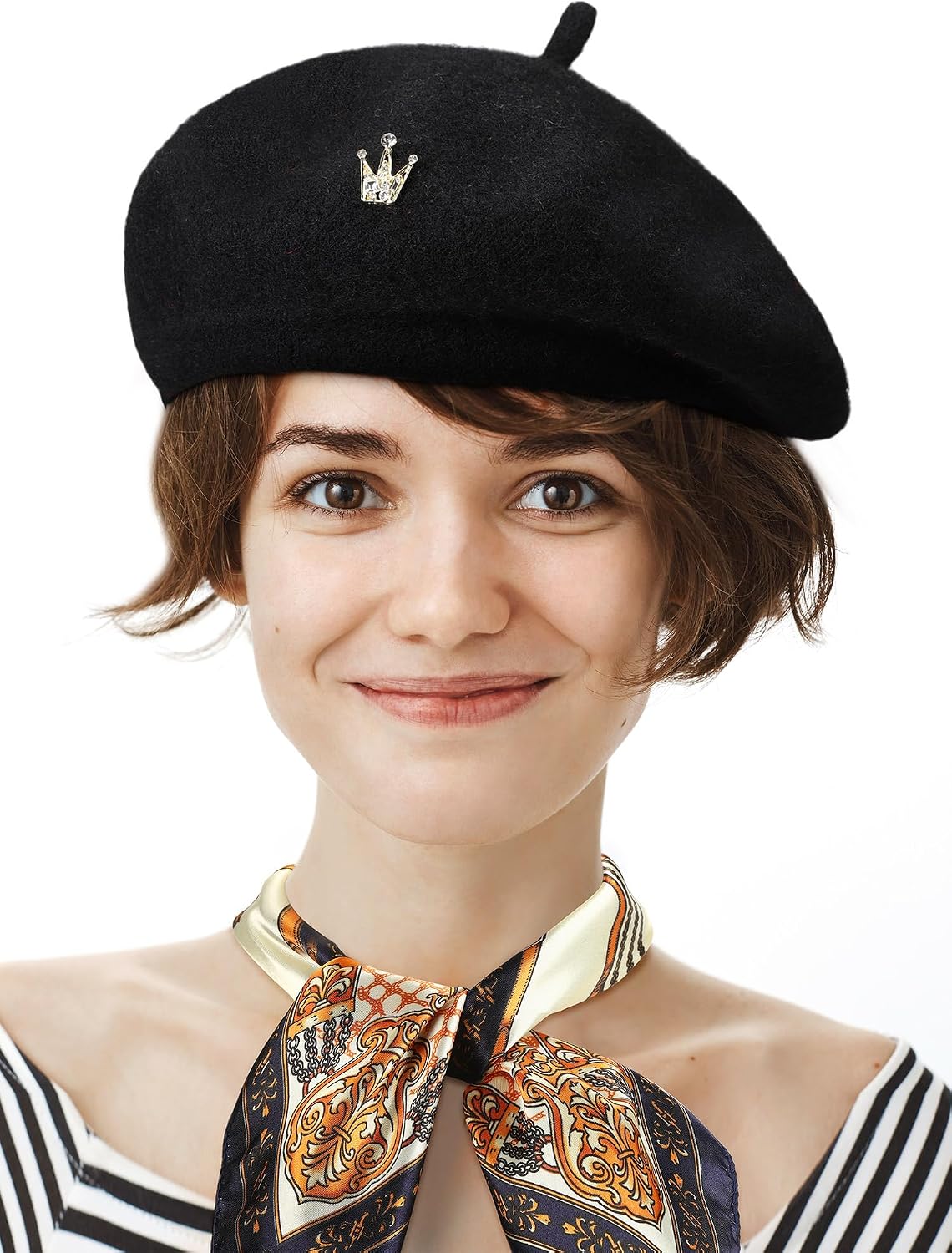 3 Pcs Beret Hats for Women French Wool Beret with Silk Scarf Brooch Paris Fashion Outfit for Girls