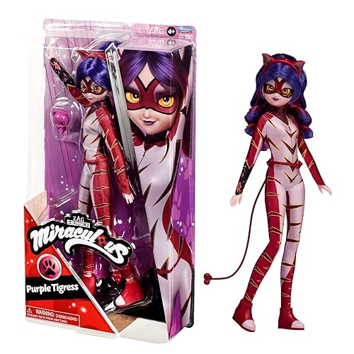Miraculous Ladybug and Cat Noir Toys Fashion Doll | Articulated 26cm Doll with Accessories Kwami | Purple Tigress Figurine | Bandai Dolls