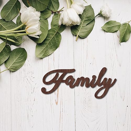 Miniatura 5 de CREATCABIN Letrero recortado de madera con letras familiares, decoración artística de madera con palabras de escultura, letreros rústicos sin