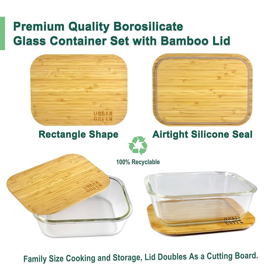 EcoPreps Glass Food Storage Containers With Bamboo Lids[4 Pack]100