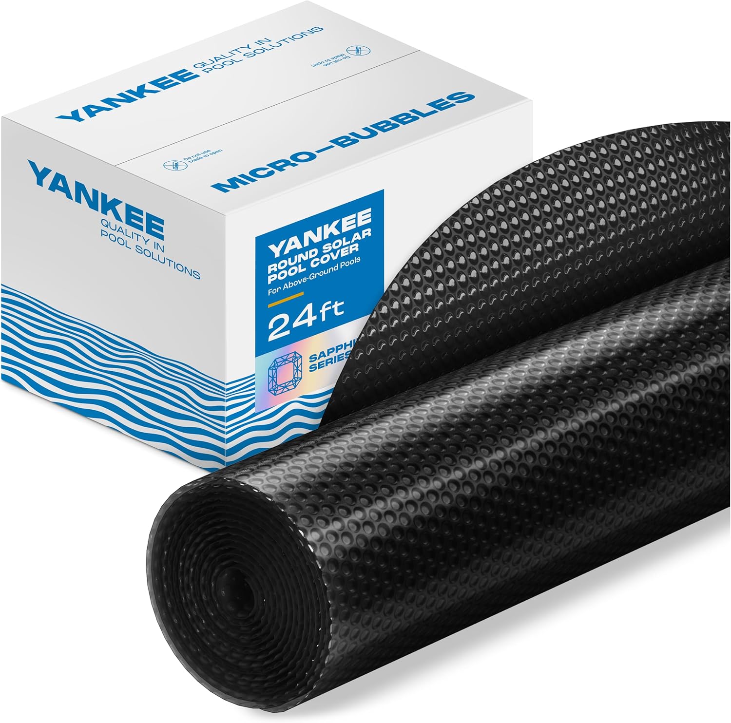 Round Black Solar Pool Cover - Extra Durable 14-Mil Polymer Micro Bubble for 24 ft Round Above Ground Pool by Yankee, Keeps Water Warm, Prevents Loss, Weatherproof Solar Blanket