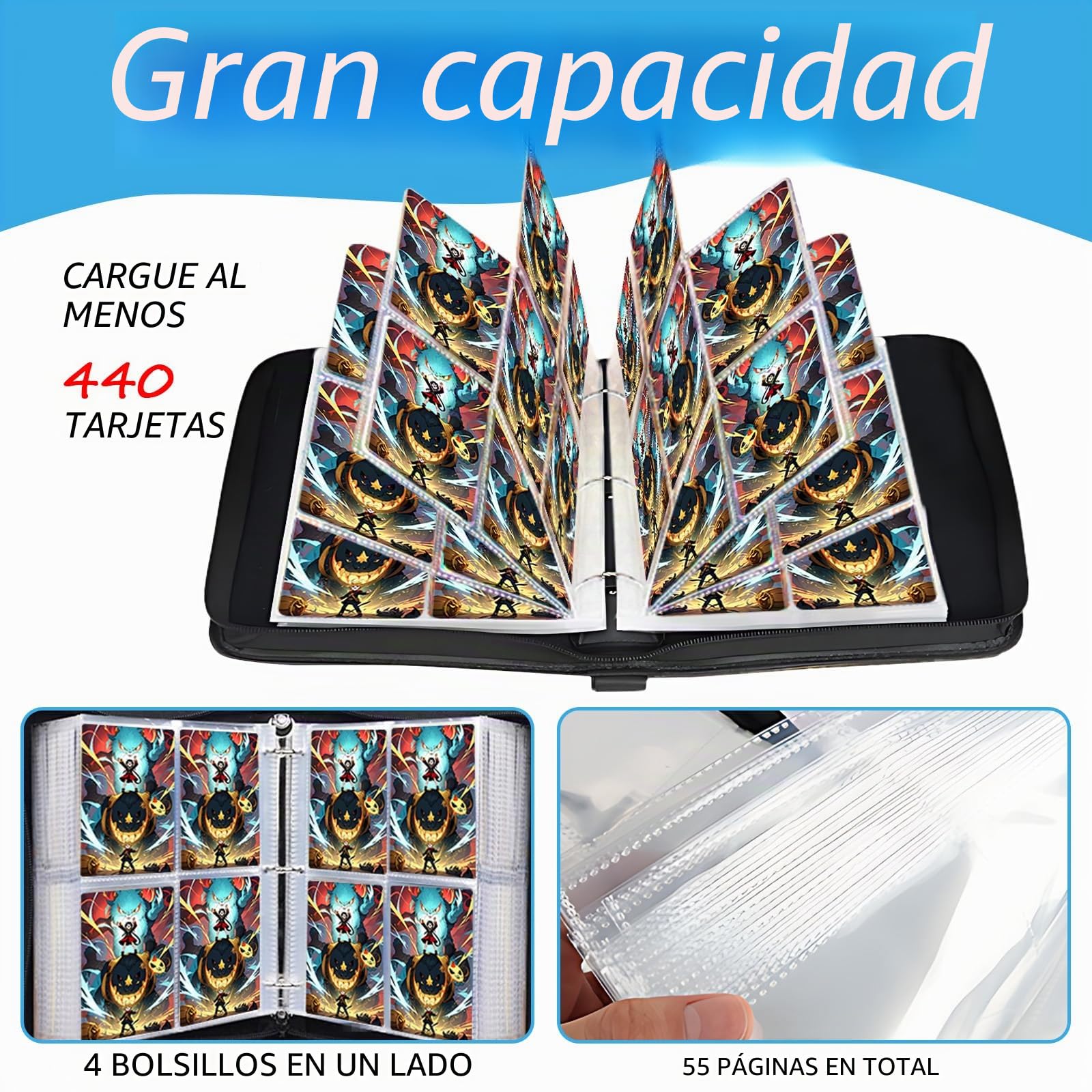 Álbum de colección para tarjetas, 55 páginas con capacidad para 440 tarjetas, álbum de coleccionistas, carpetas para cartas, porta tarjetas impermeable portátil, regalo para niños.