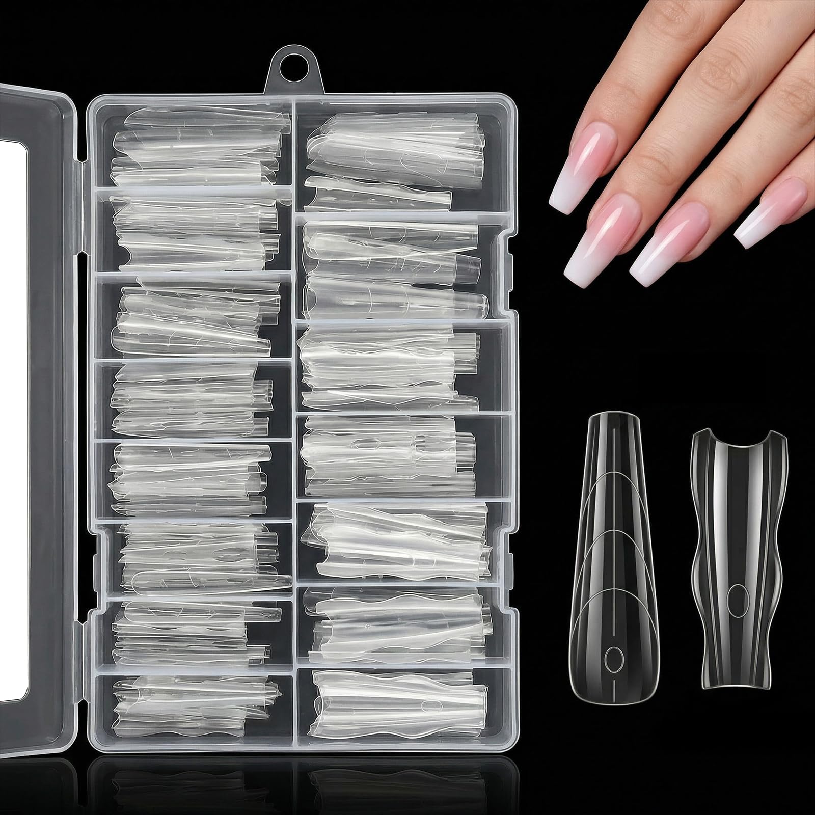 180 sztuk foremki do paznokci Sandwich Dual Nail Form, Dual Tips z 15 rozmiarami & 3 liniami prowadzącymi, szablon do przedłużania paznokci do poliżelu, poliżelowe tipsy do przedłużania w