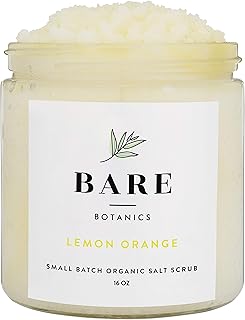 Bare Botanics Sea Salt Body Scrub (Lemon Orange) Mega 16oz â€“ Gently Exfoliating & All Natural | Non-Greasy, Ultra Moisturizing, No Synthetic Fragrances, Handmade in USA, Organic