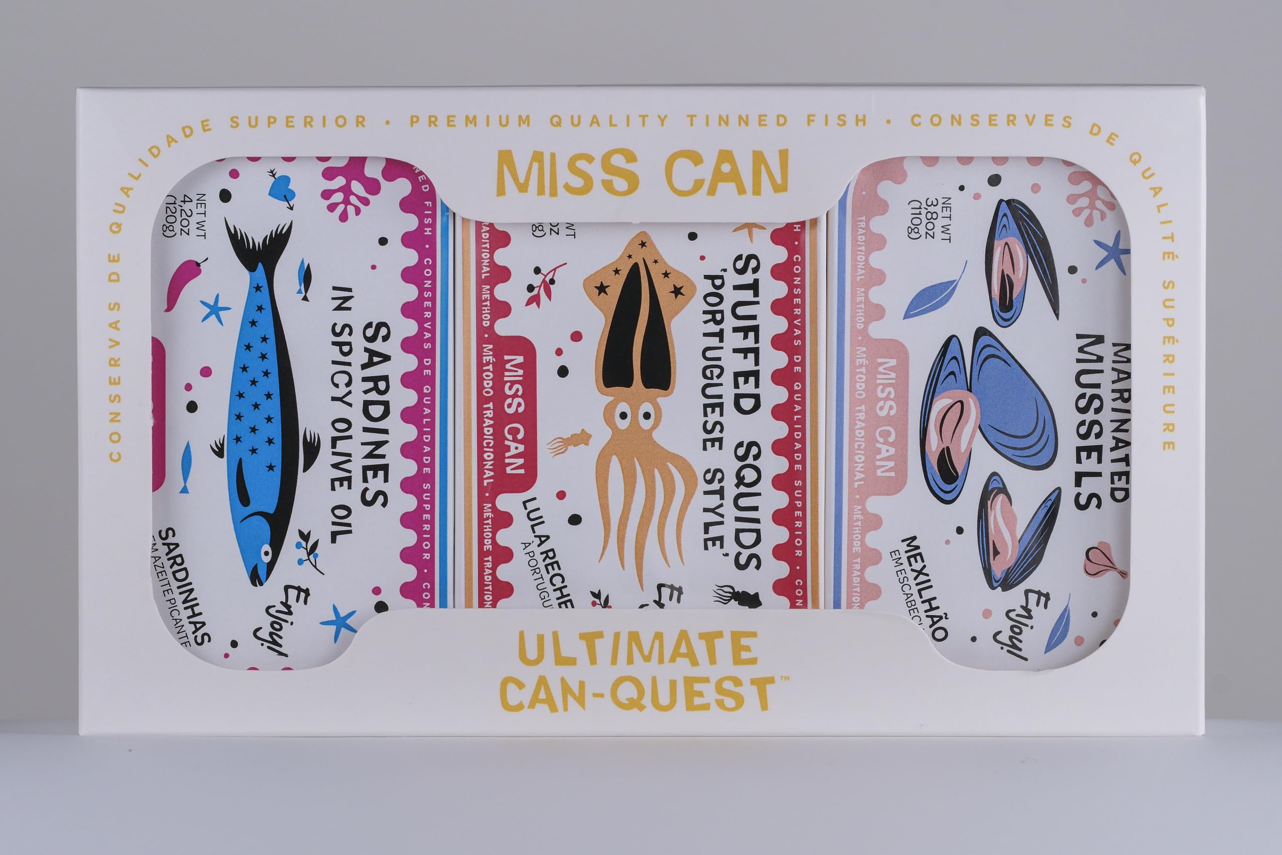 Miss Can Ultimate Can-Quest Premium Tinned Seafood Variety Pack | Sustainably Caught | Hand Packed in Portugal | Authentic & Natural Flavors | High Protein, Rich Nutrients | 4.2oz Tins | 6 Pack
