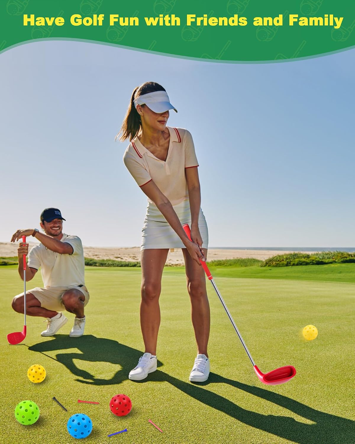 HOTWIND 2 Pack Backyard Golf Game Clubs with 5”x 3.5” Oversize Heads and 36” Lightweight Shaft for Adults Play Outdoor Golf Yard Game in Grass Parks Yards with 6 Practice Ball and 1 Store Bag