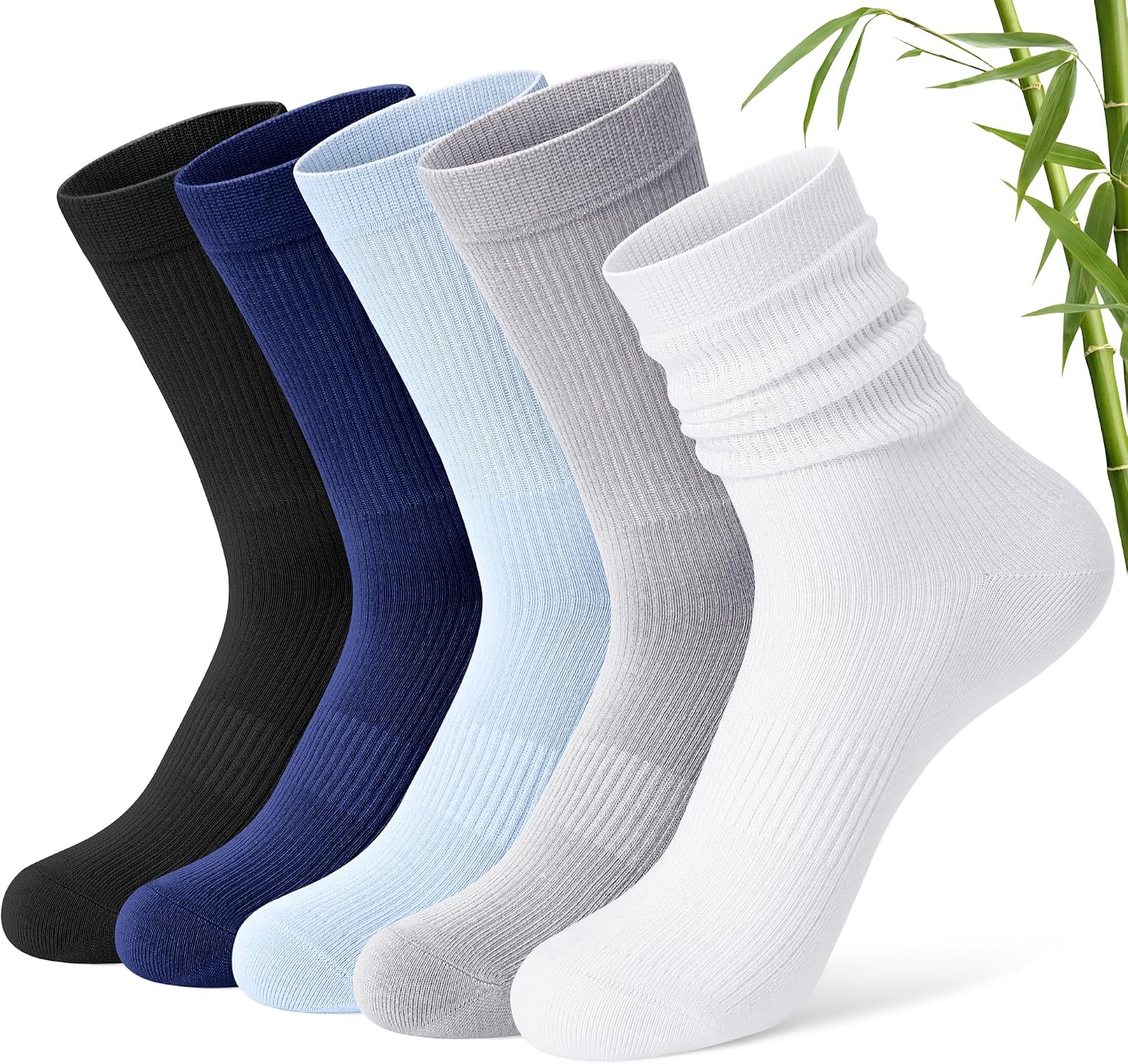 FITRELL Women's Soft Bamboo Rayon Dress Socks, Thin Breathable Calf Crew Scrunch Socks for Casual Trouser 5 Pairs