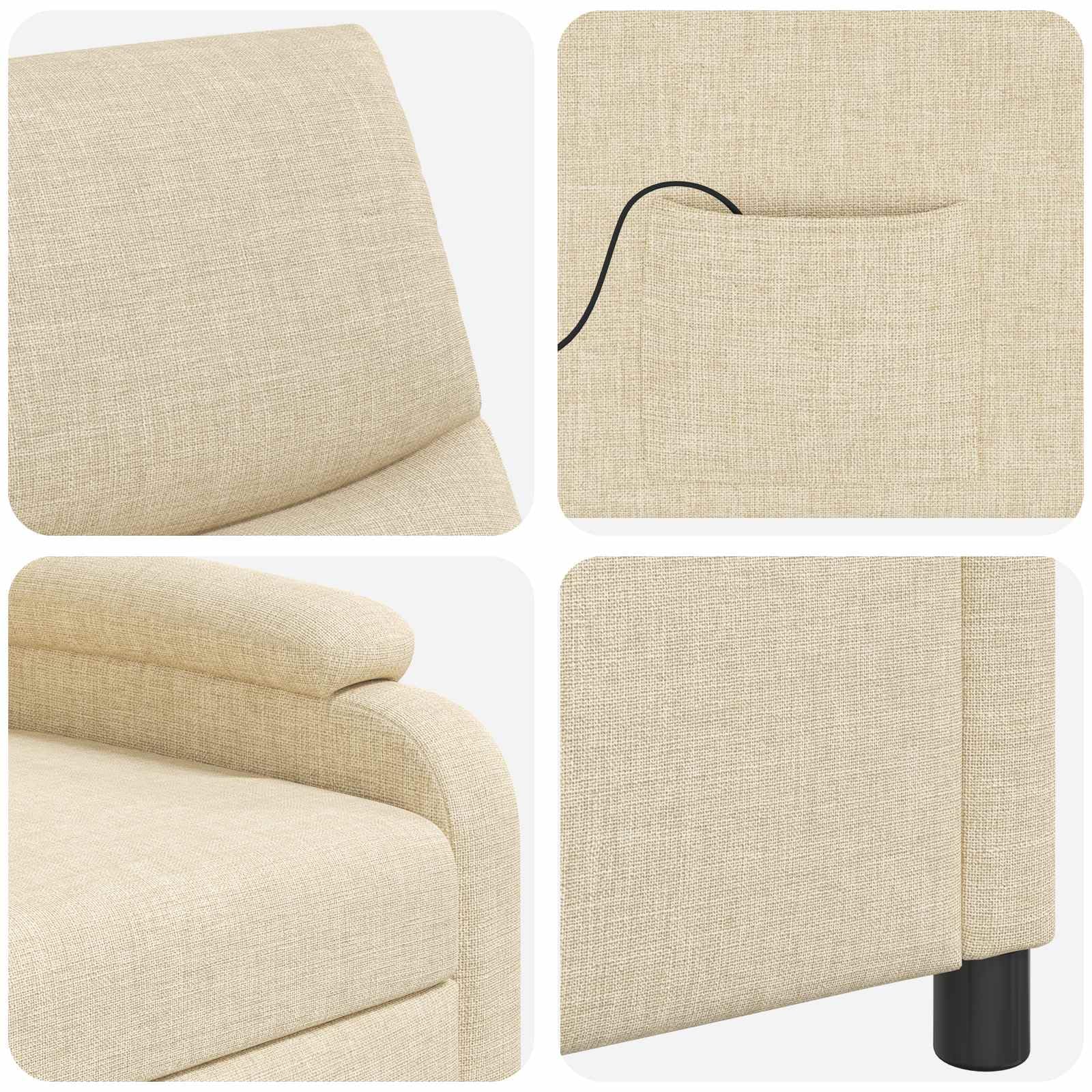 Poltrona relax in tessuto crema, regolabile 115-160 gradi, metallo e legno