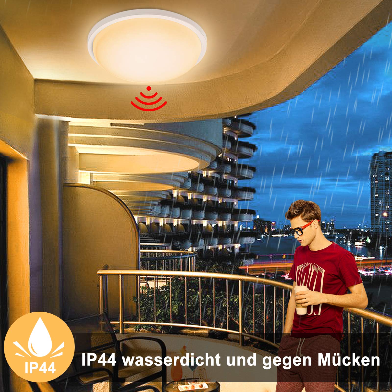 Yafido Plafón Con Sensor De Movimiento 15W, 15cm Lámpara De Techo LED, 3000K-6500K Redondo Plafon Techo,1150LM-Ideal Para Baño Y Armarios