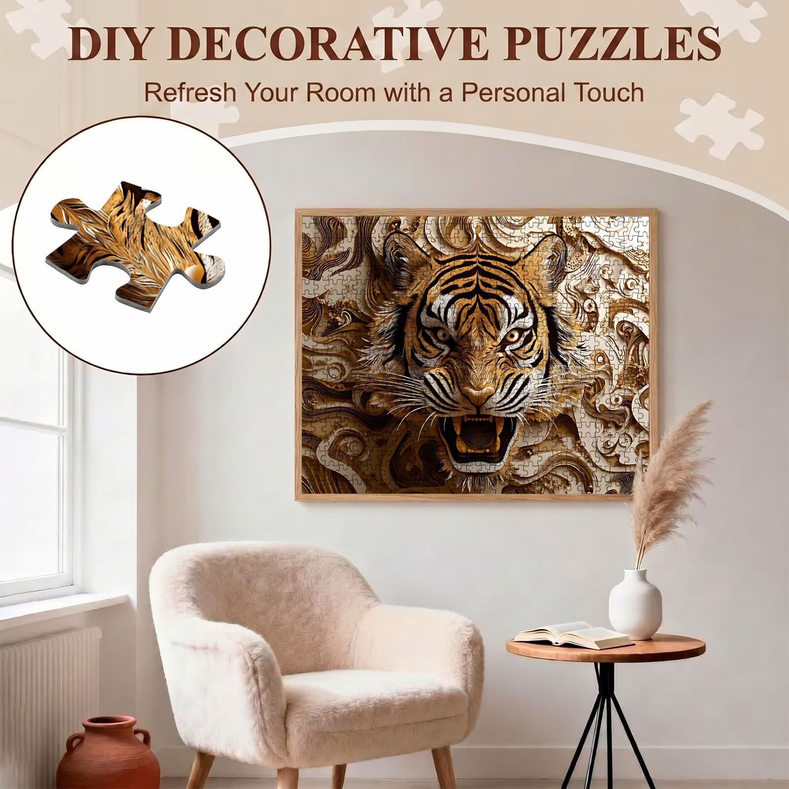 tigre Intaglio legno Puzzle 1500 Pezzi per Adulti, Puzzle in Legno - Collezione Classica con Poster Incluso - Sfida di Concentrazione e Passatempo Antistress, Gioco per Famiglia, 87 x 57 cm f0-616
