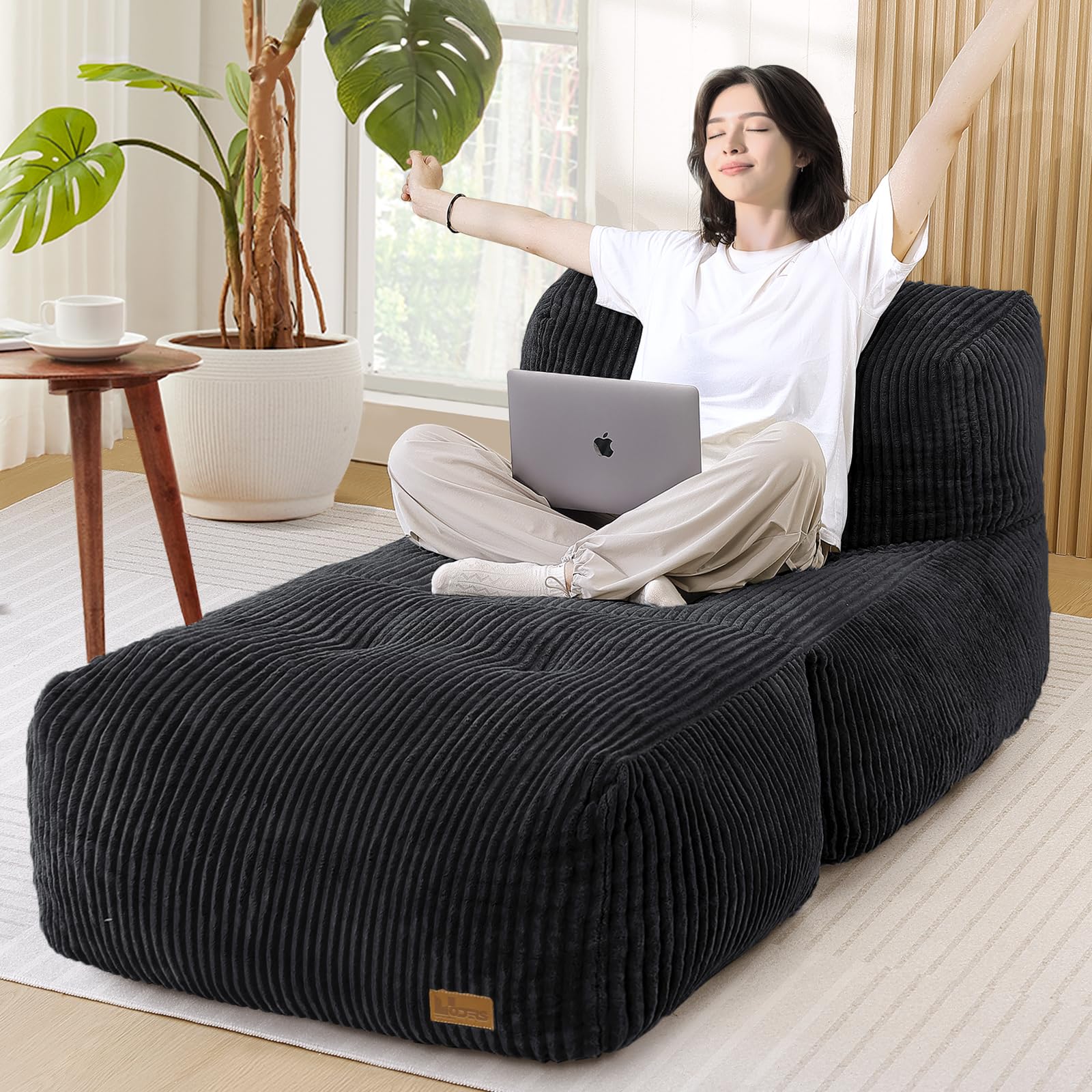 UODERS Big Bean Bag Chair for Adults, 170"x80" Lounger Large Bean Bag Sofa, Memory Foam Filled Beanbag Chair for Living Room, Bedroom, Balcony - Ergonomic Support & Premium Comfort (Black)