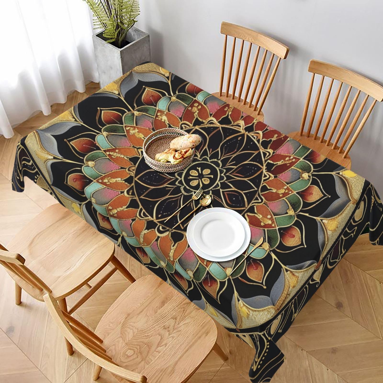 WPKJU Mandala Printed Tablecloth 60x90 in Water Resistant Table Cover Washable Rectangle Table Cloth for Dining Tables