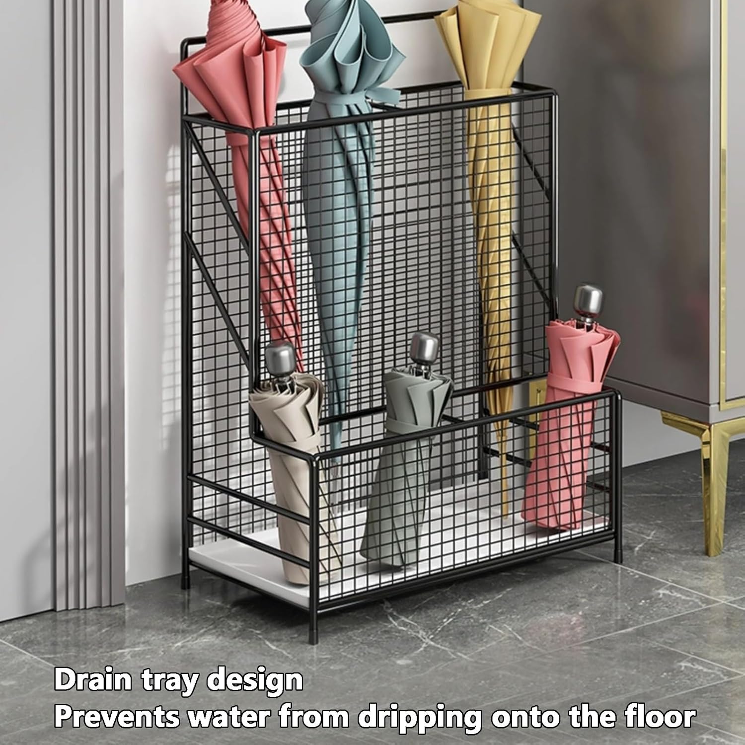 Large Capacity Metal Umbrella Stand Freestanding Stylish Entryway for Home Office Hotel & Patio Decoration (White)