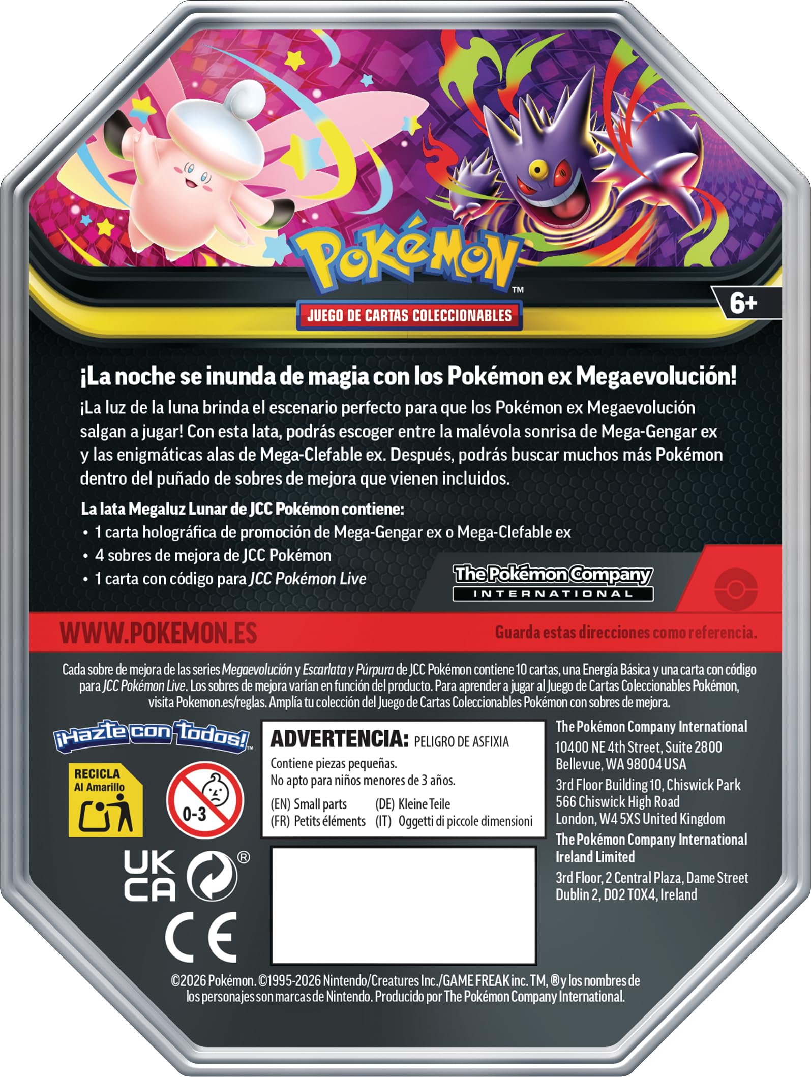 Pokémon: Lata Megaluz Lunar: Mega-Clefable ex de JCC Pokémon (4 Sobres de Mejora y 1 Carta holográfica de promoción)