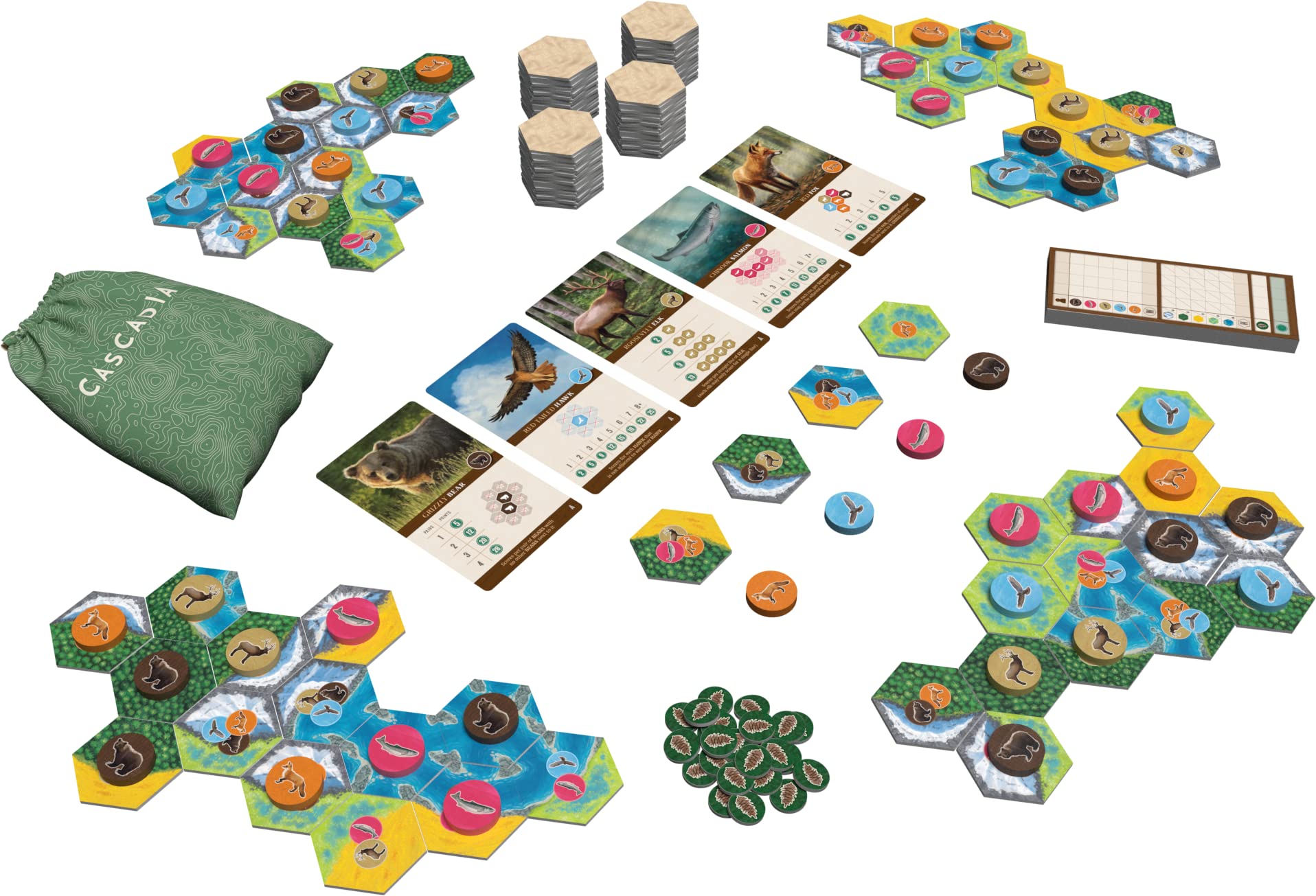 Lucky Duck Games - Cascadia, französische Version, Brettspiel, Brettspiel, ab 10 Jahren, 1 bis 4 Spieler, 30-45 Minuten